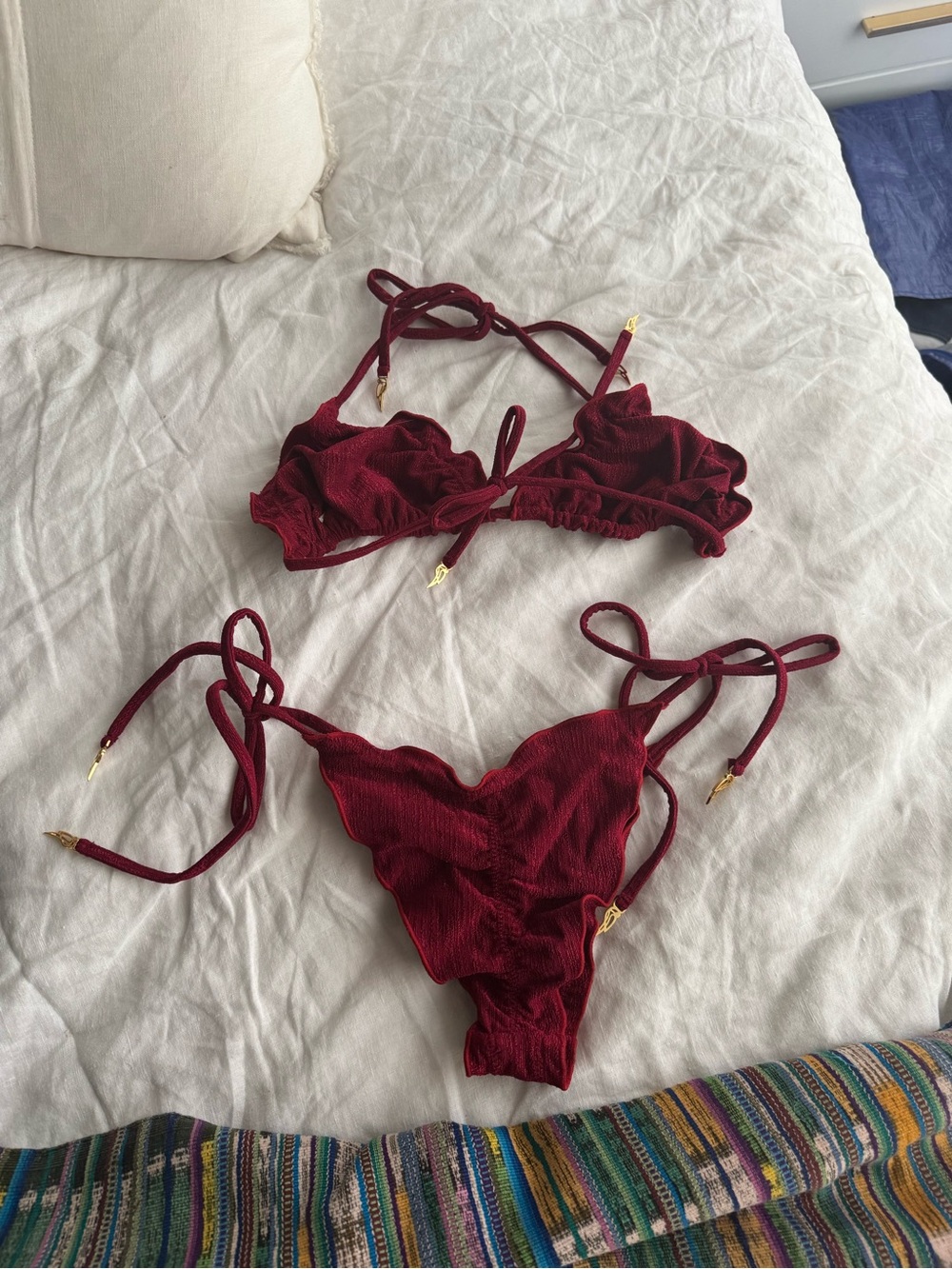 Luli Fama Burgundy Textured Ruffle Bikini - Picture 2 of 2